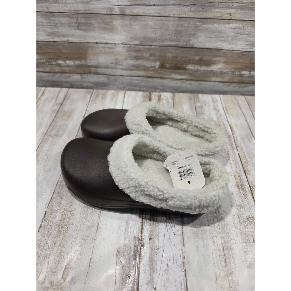 Womens Dark Brown Faux Shearling Lined Clog Slippers Size 9 Comfort Mule